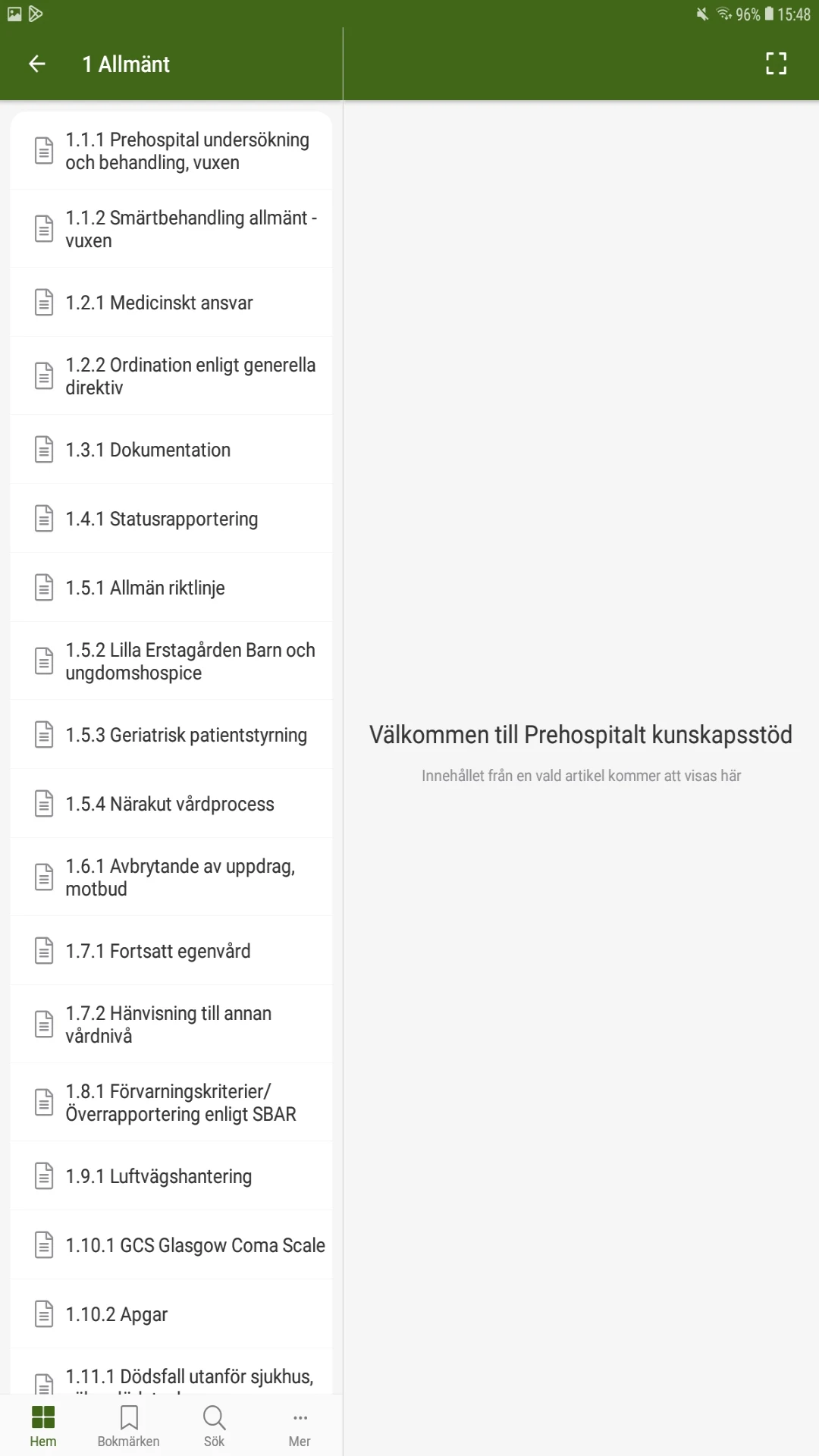 Prehospitalt kunskapsstöd screenshot
